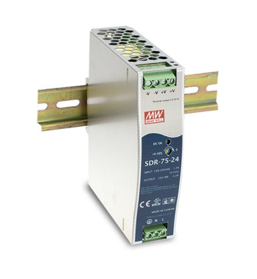 SDR-75-24 Meanwell Zasilacz na szynę Din 12V 24V 48V 85%-89%