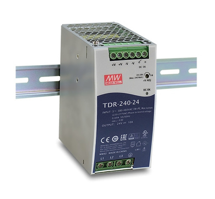 240W Trójfazowa przemysłowa szyna DIN TDR-240-24 Wbudowana aktywna PFC
