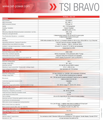 CE+T TSI Bravo125/120 Z dodatkowym wejściem AC 125 V DC 120 V AC 2,5 KVA 2,5 kW P/N T321350201