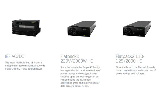 System zasilania prądem stałym Eltek Flatpack2 IBB z wyjściem DC 16 kW, stopniem ochrony IP21 i maksymalnym prądem 300 ADC